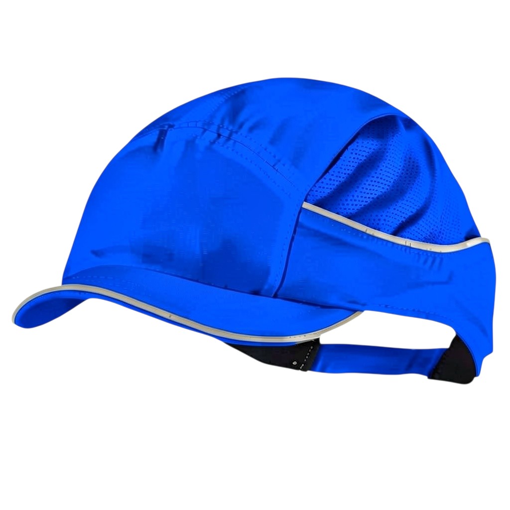 Gorra de seguridad GERF SAFETY Bump Cap Air+ azul hiperventilada con visera corta y bandas reflectantes para protección
