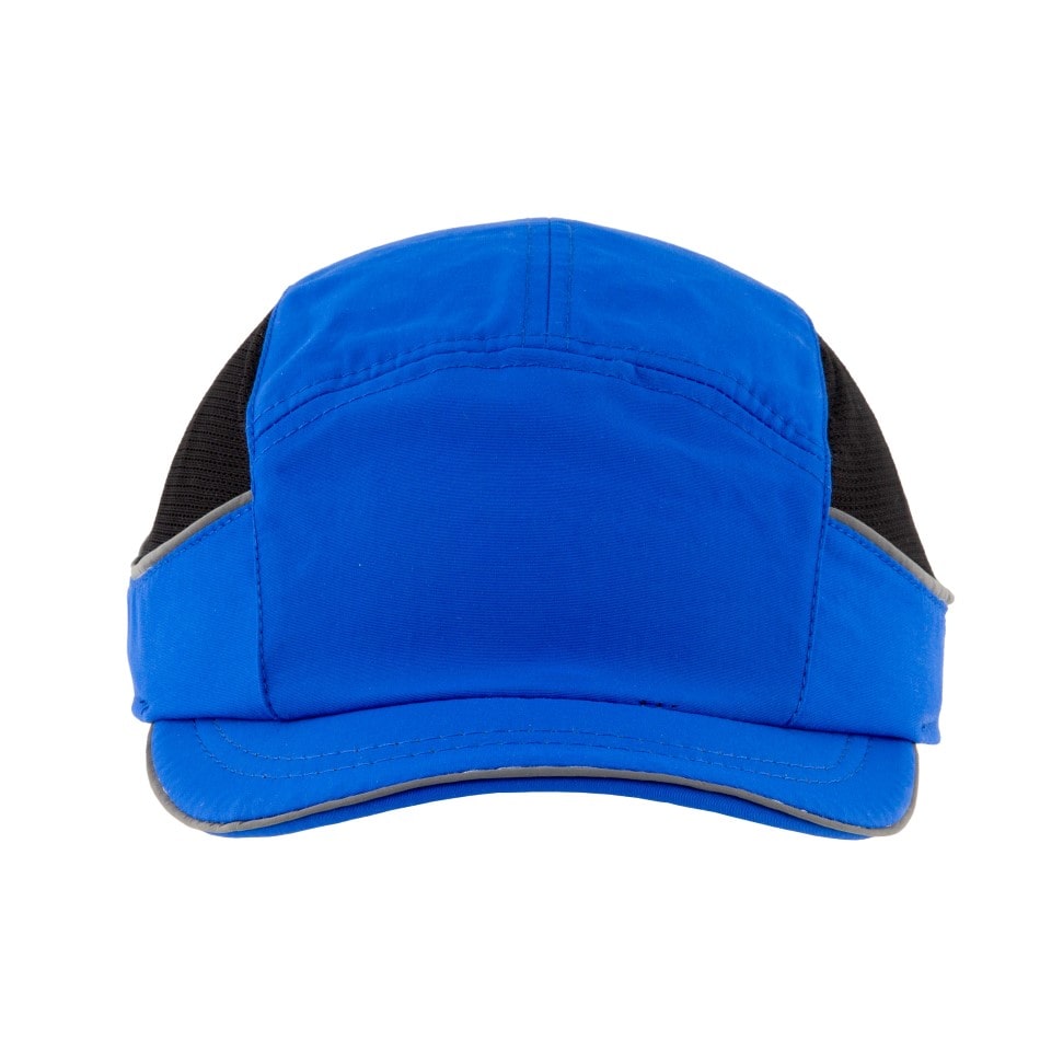 Gorra de seguridad GERF SAFETY Bump Cap Air+ azul con visera corta, bandas reflectantes y paneles laterales de malla.