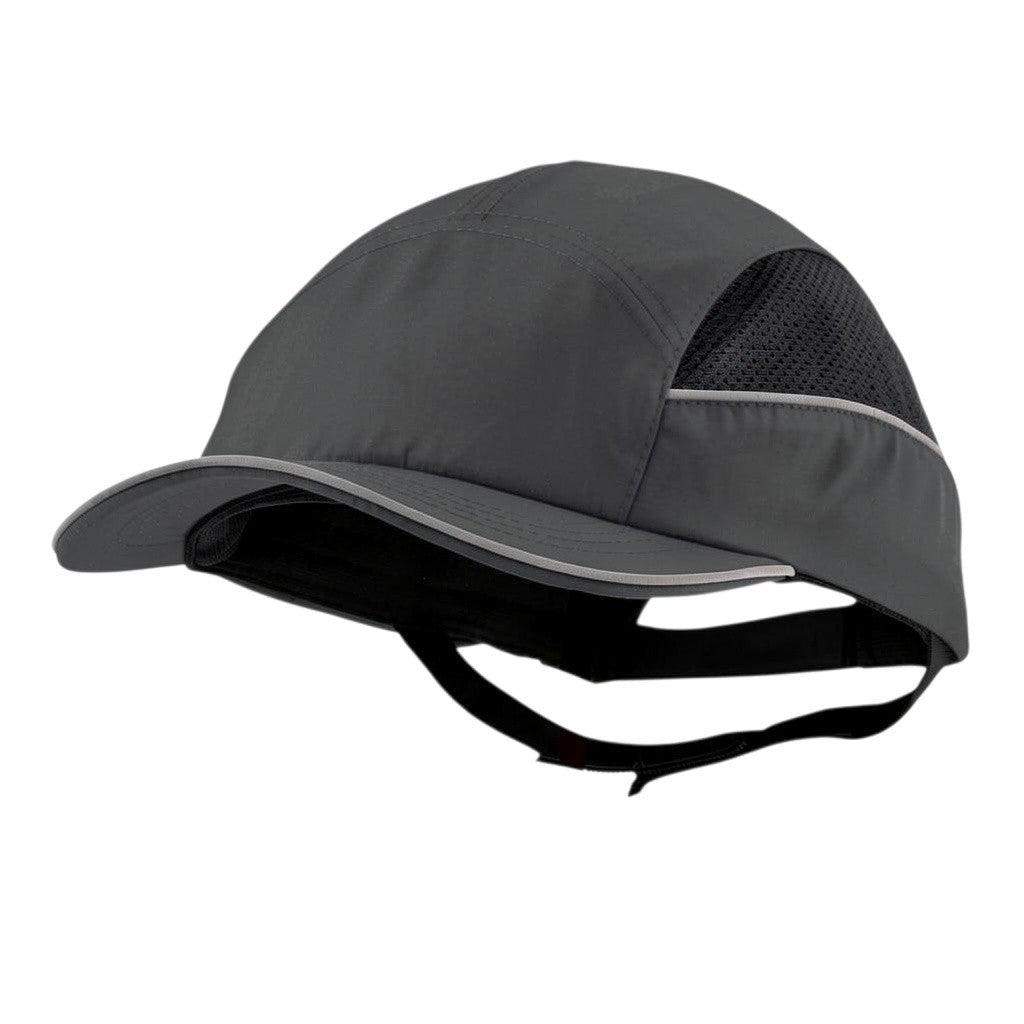 Gorra de seguridad GERF SAFETY azul real con visera, ventilación lateral y bandas reflectantes para protección laboral