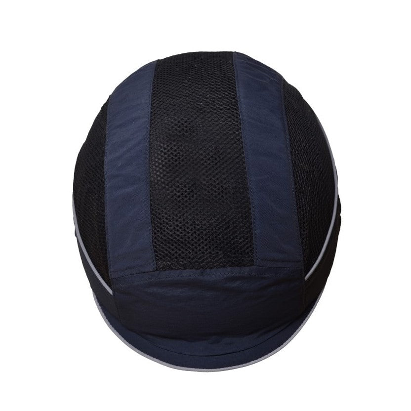 Gorra de seguridad GERF SAFETY azul marino con ventilación, visera corta y bandas reflectantes para alta visibilidad