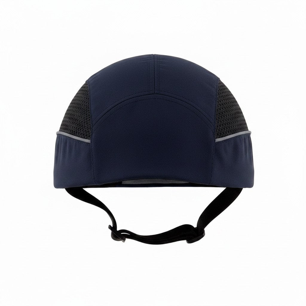 Gorra de seguridad GERF SAFETY azul marino sin visera con carcasa protectora, bandas reflectantes y malla transpirable