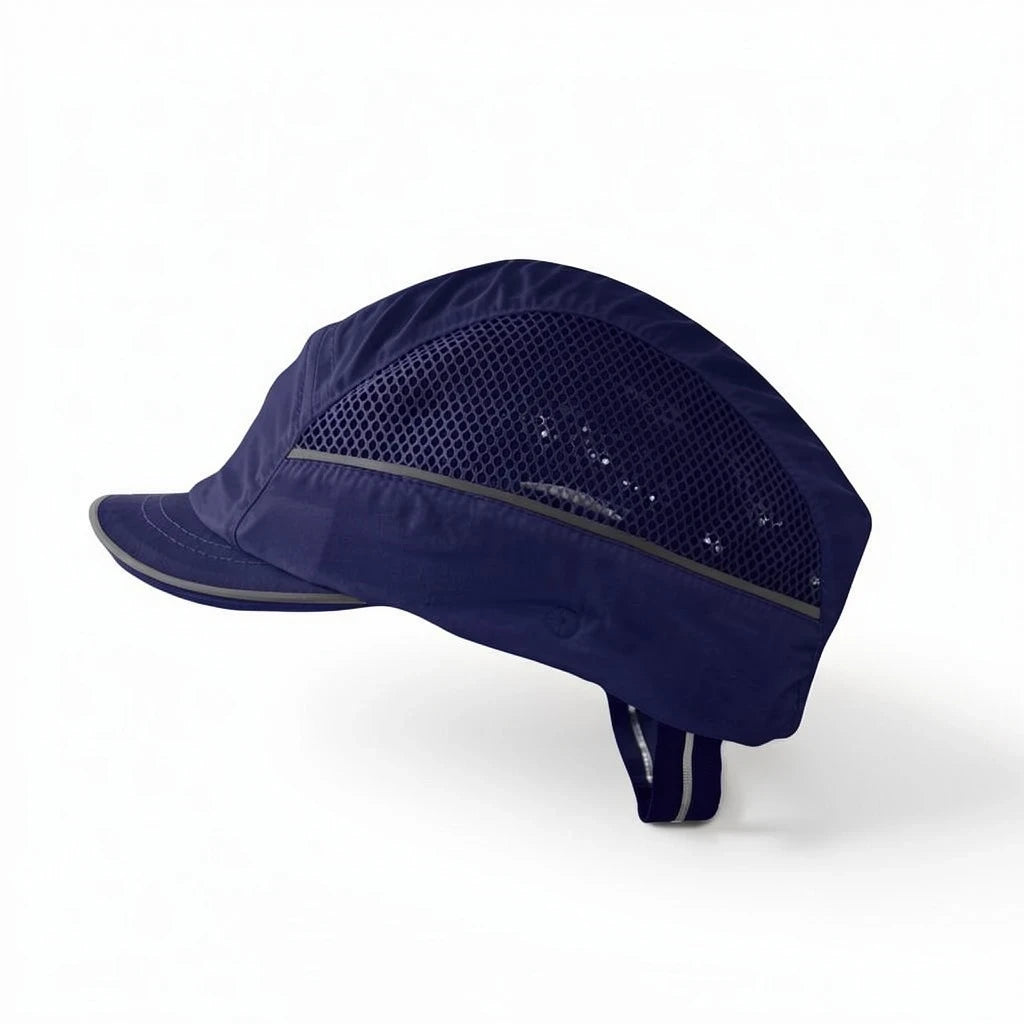Gorra de seguridad GERF SAFETY azul marino con ventilación lateral, visera corta y bandas reflectantes para alta visibilidad