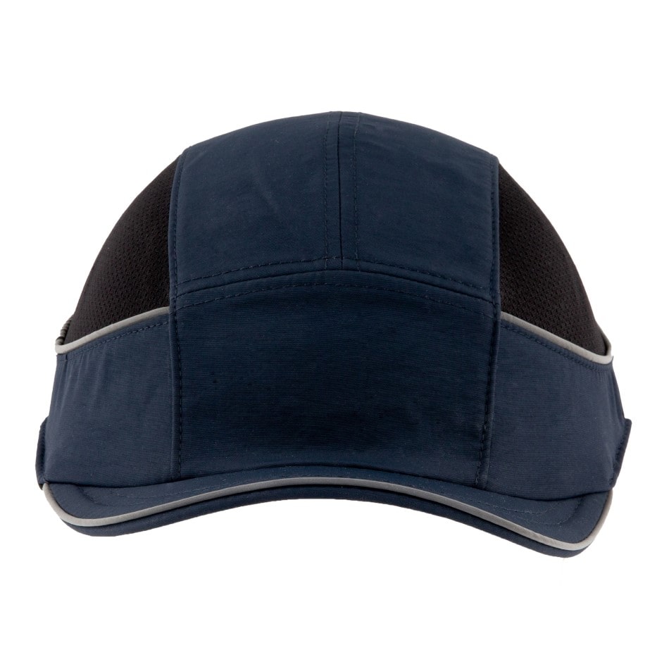 Gorra de seguridad GERF SAFETY Bump Cap Air+ azul marino con visera de 3 cm, bandas reflectantes y malla transpirable.