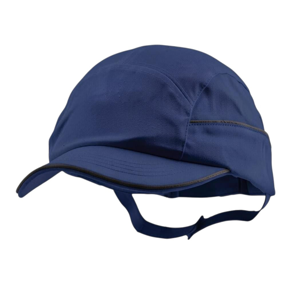 Gorra de seguridad GERF SAFETY tipo bump cap en color azul, fabricada en algodón con carcasa protectora extraíble.