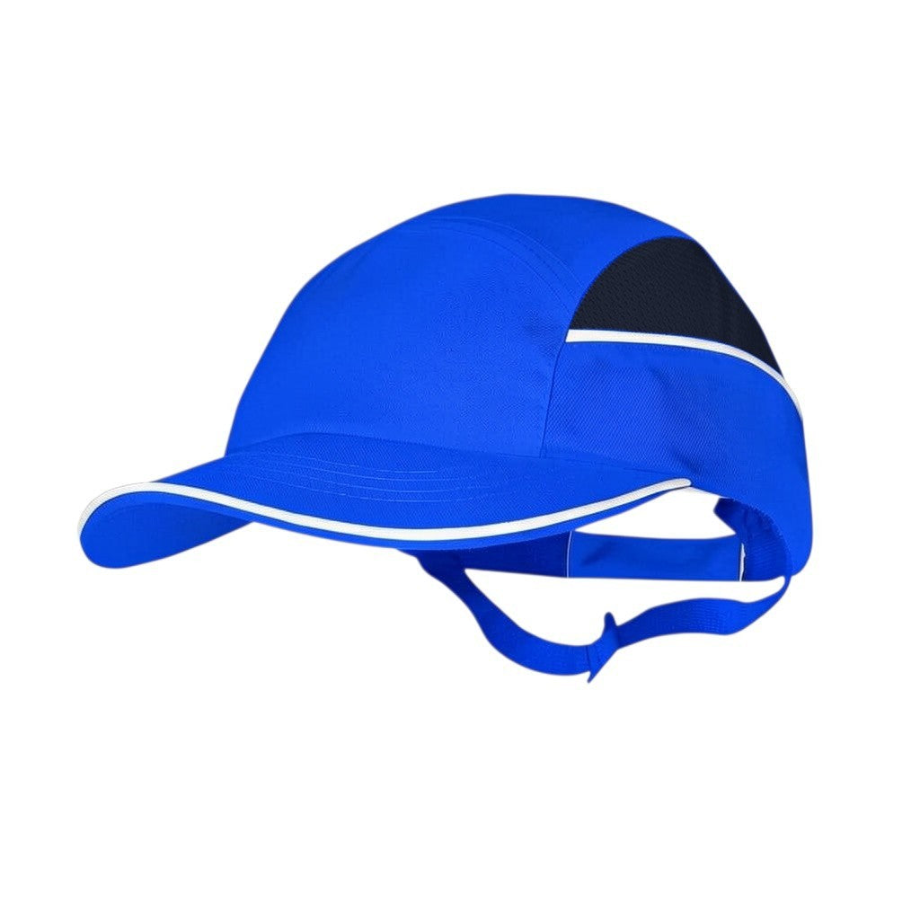 Gorra de seguridad GERF SAFETY azul con carcasa protectora, visera y detalles reflectantes para alta visibilidad