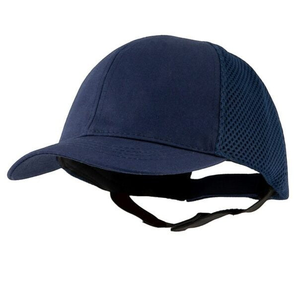 Gorra de seguridad GERF SAFETY azul marino con carcasa ABS, visera de 5 cm, elástico de soporte y panel trasero mesh.