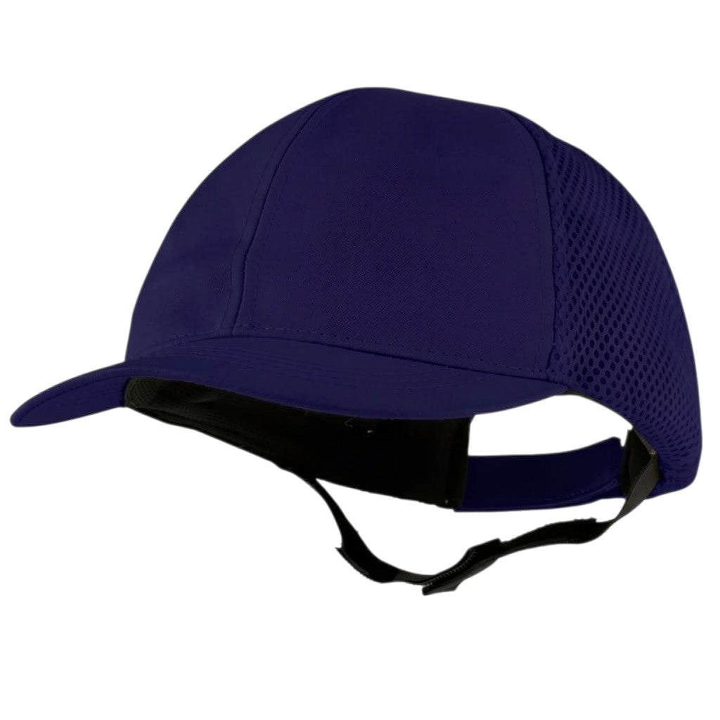 Gorra de seguridad GERF SAFETY azul con carcasa de ABS, visera de 5 cm, banda antisudor y paneles laterales de malla.
