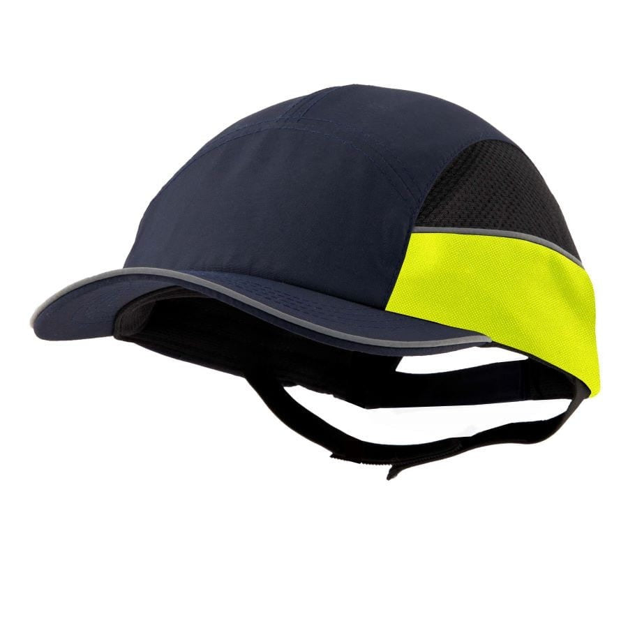 Gorra de seguridad GERF SAFETY bicolor azul y amarillo neón con bandas reflectantes y visera de 5 cm