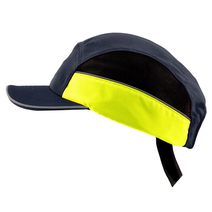 Gorra de seguridad GERF SAFETY bicolor azul y amarillo neón con bandas reflectantes y visera de 5 cm