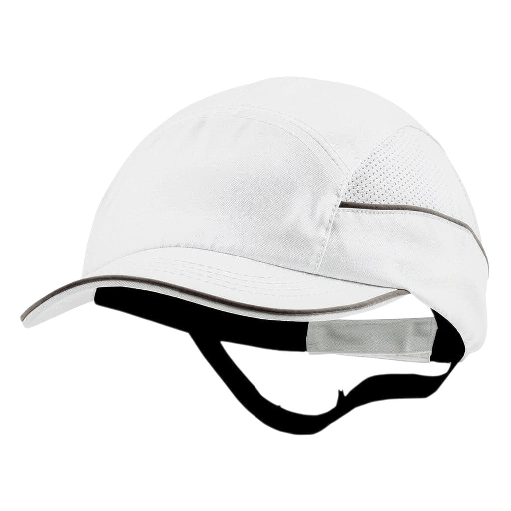 Gorra de seguridad GERF SAFETY con carcasa ABS extraíble, visera de 5 cm, bandas reflectantes y ventilación lateral.