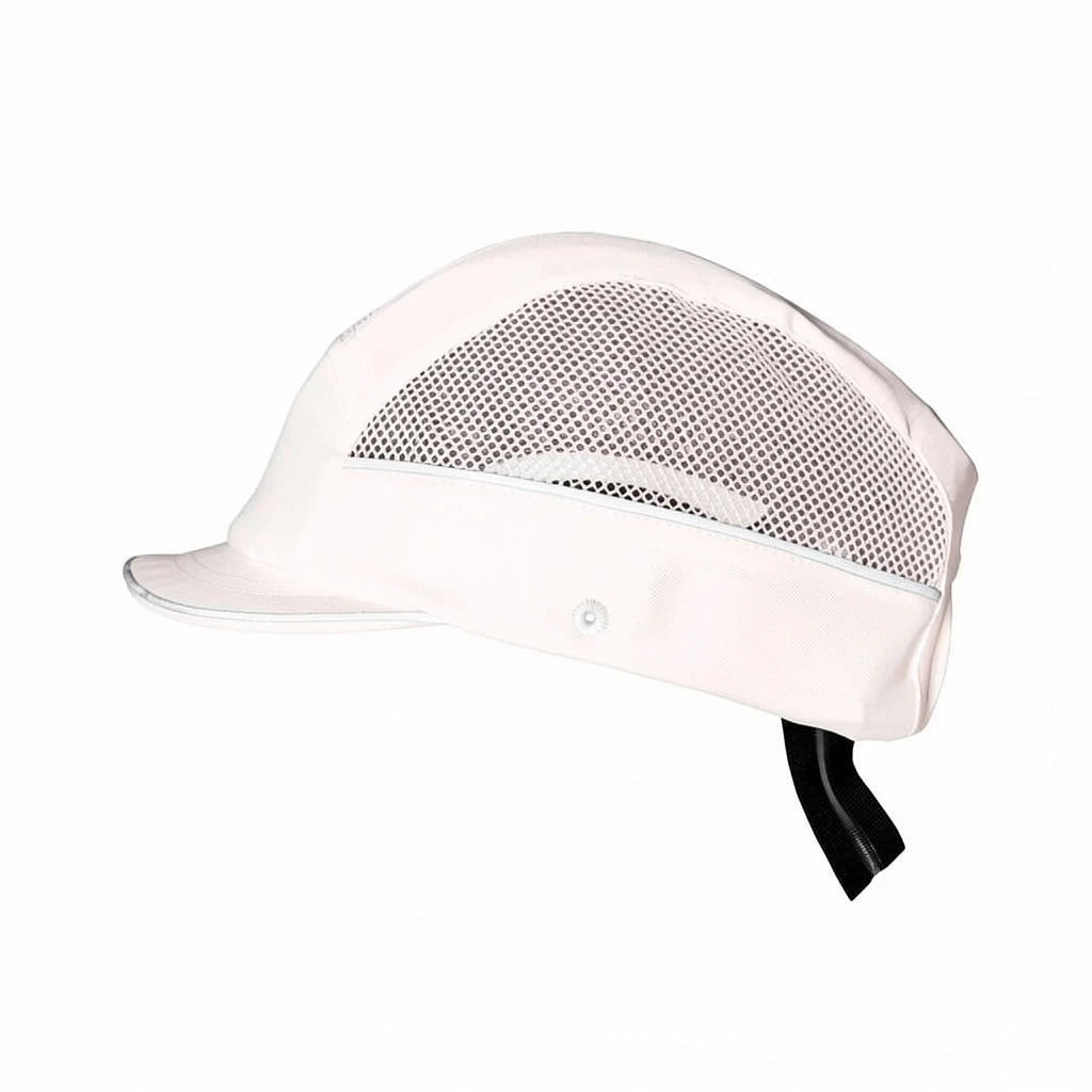 Gorra de seguridad GERF SAFETY blanca con carcasa ABS, malla de ventilación y visera corta de 3 cm