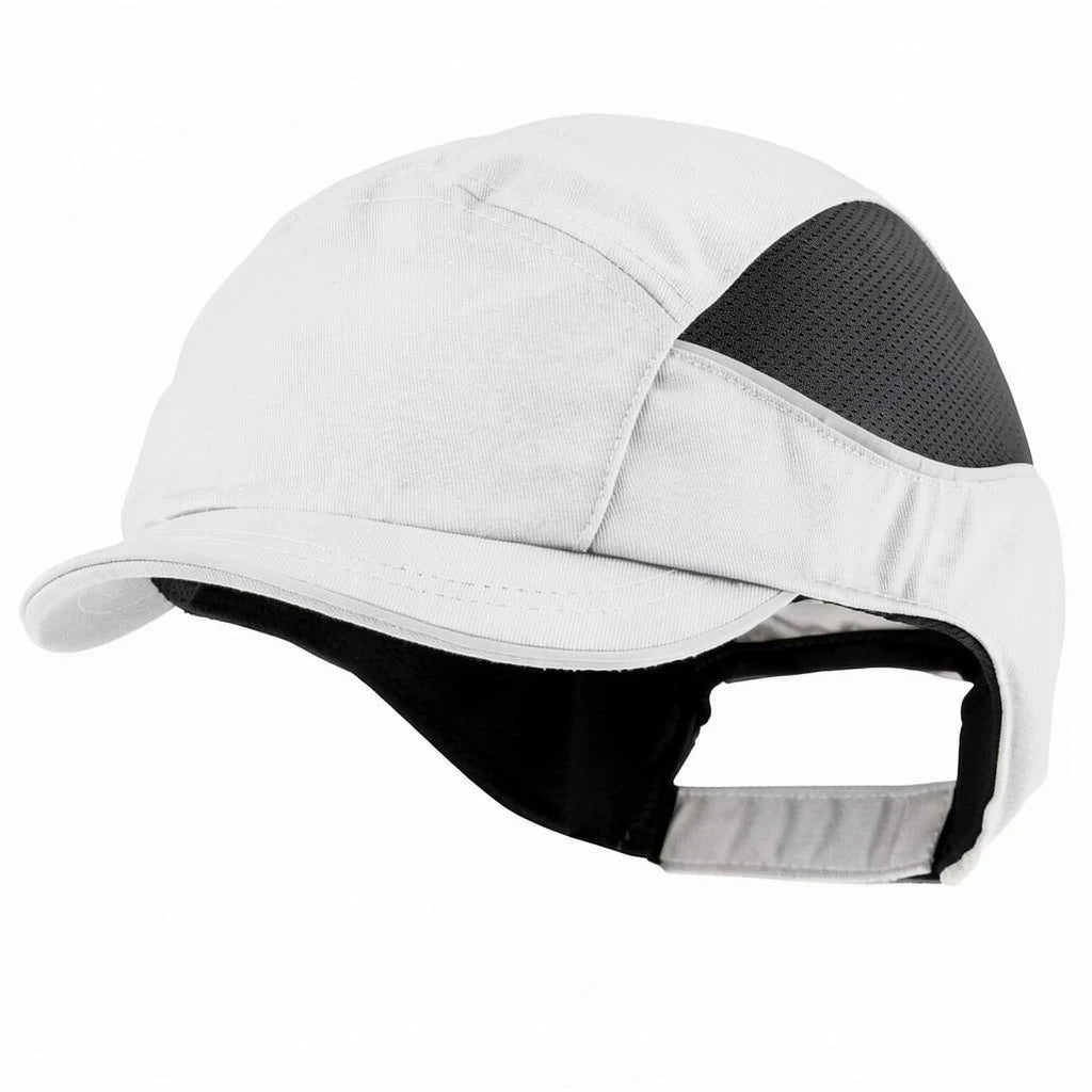 Gorra de seguridad GERF SAFETY Bump Cap Air+ blanca con visera de 3 cm, hiperventilada y diseño ergonómico.