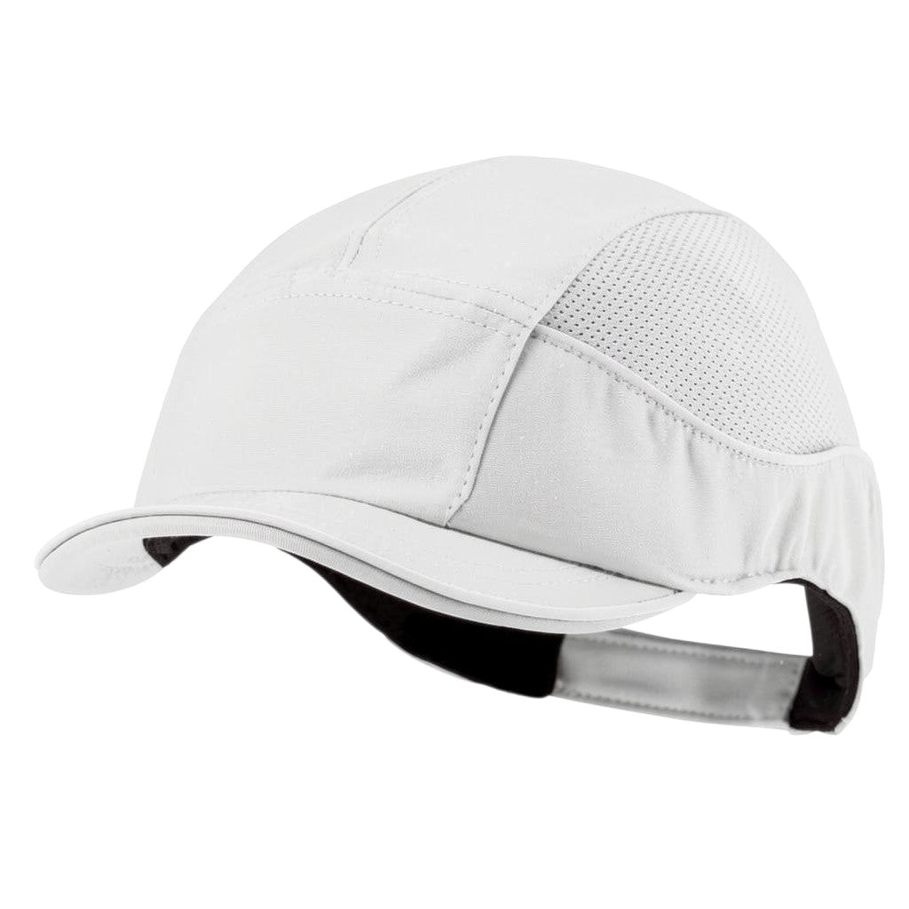 Gorra de seguridad GERF SAFETY Bump Cap Air+ blanca, hiperventilada con visera corta de 3 cm y diseño ergonómico.
