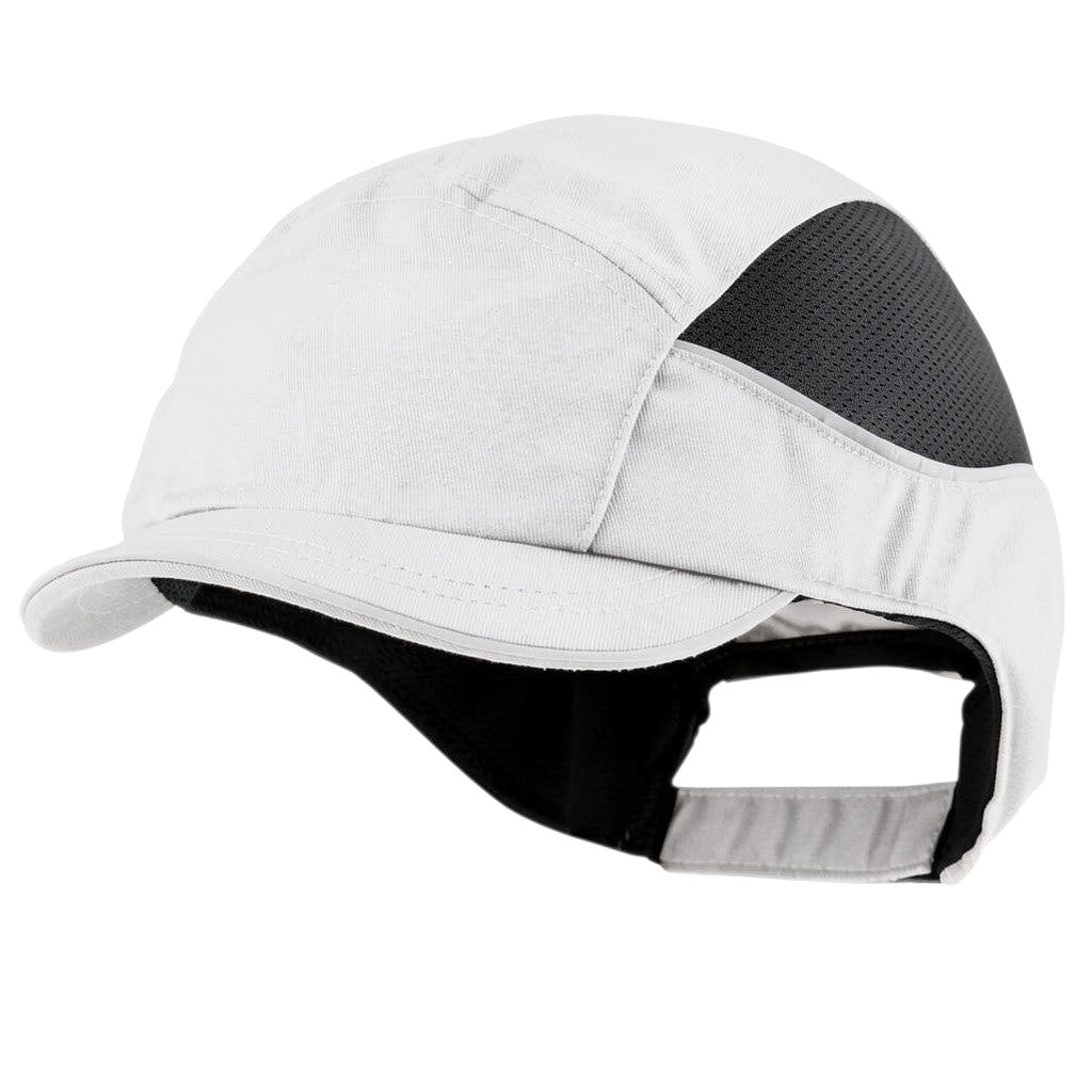 Gorra de seguridad GERF SAFETY Bump Cap Air+ blanca con visera corta de 3 cm y paneles laterales de malla transpirable