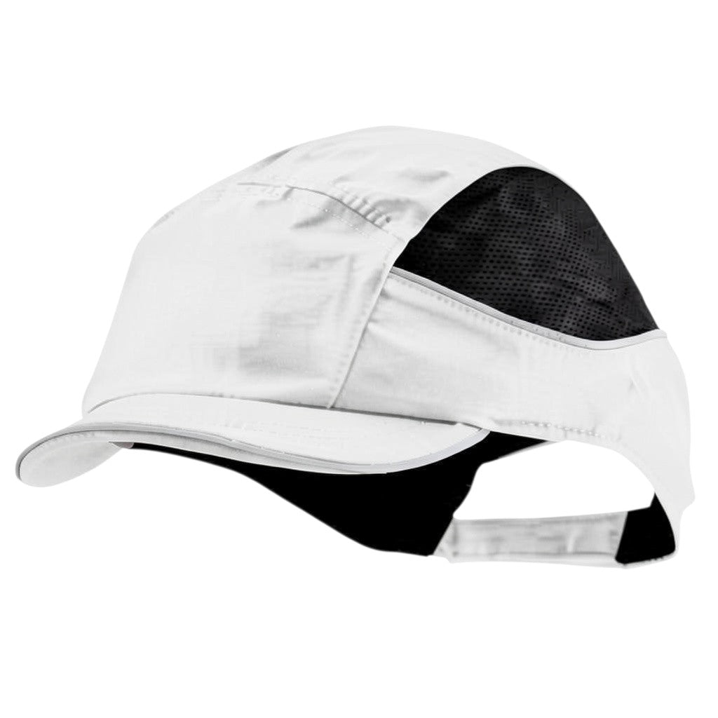 Gorra de seguridad GERF SAFETY Bump Cap Air+ blanca con visera corta de 3 cm, paneles hiperventilados y bandas reflectantes