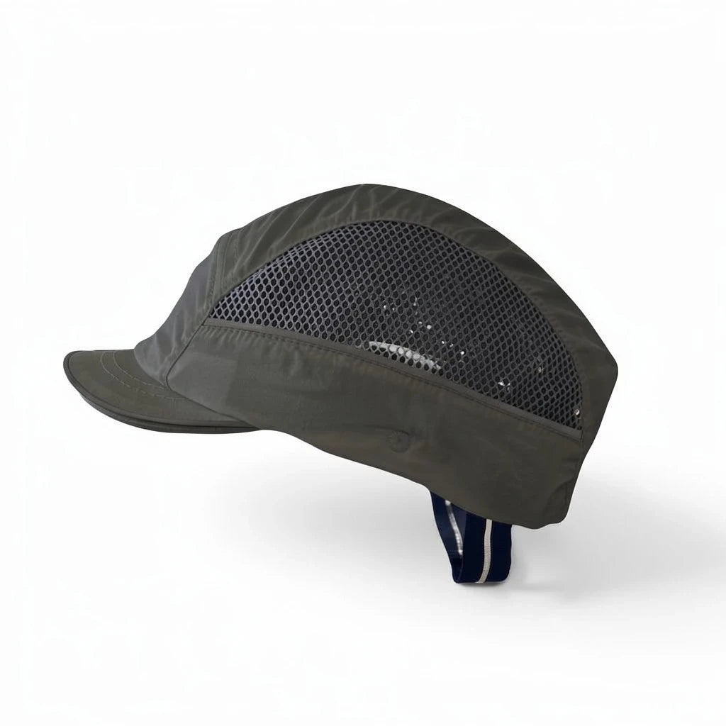 Gorra de seguridad GERF SAFETY modelo Bump Cap Air Stream gris con paneles de malla ventilados y visera corta de 3 cm