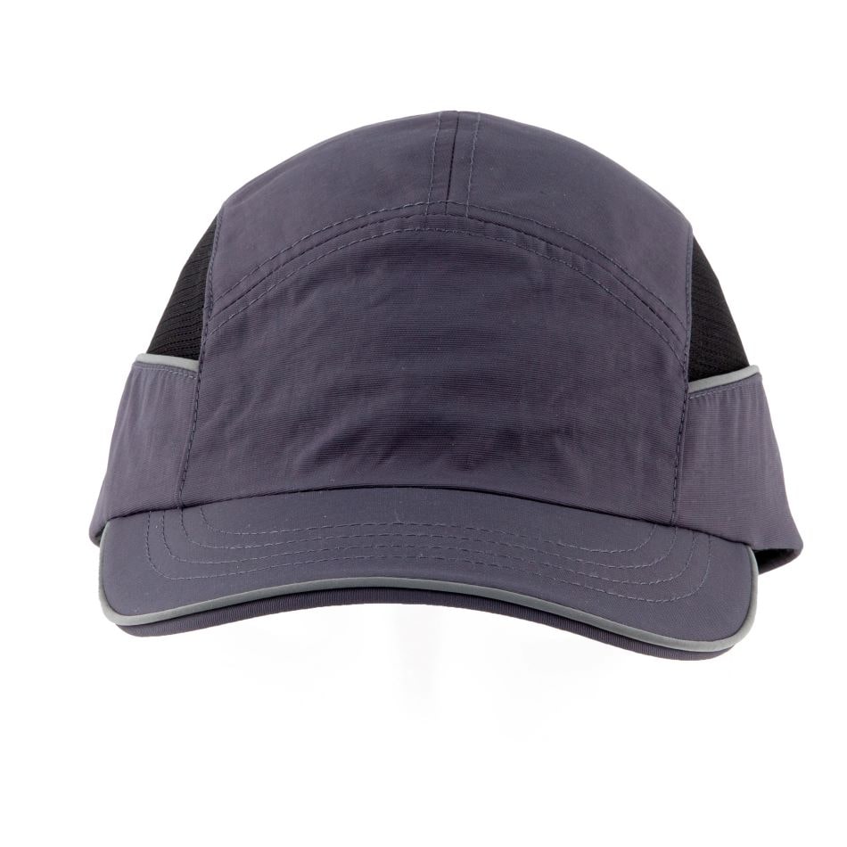 Gorra de seguridad GERF SAFETY gris con bandas reflectantes, carcasa ABS extraíble y ventilación lateral.