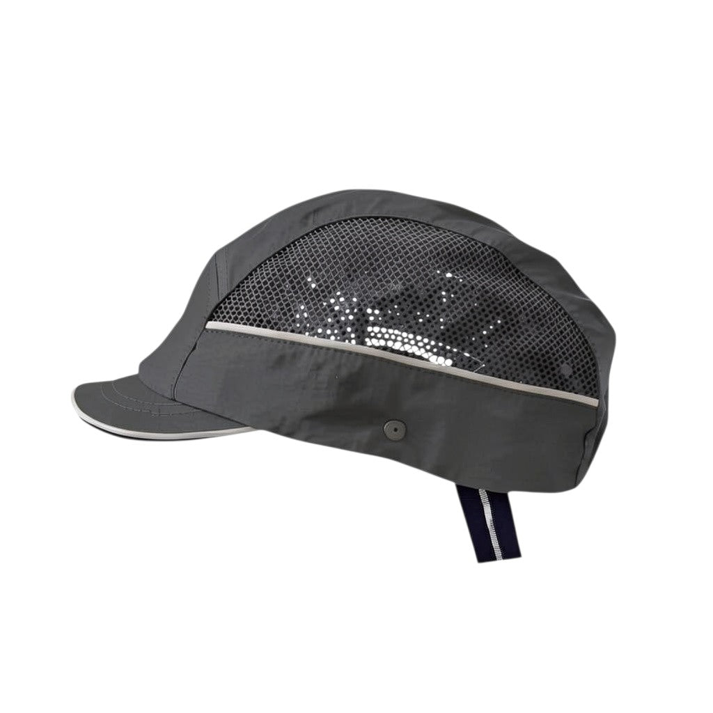 Gorra de seguridad GERF SAFETY gris con malla de hiperventilación, bandas reflectantes y carcasa protectora de ABS