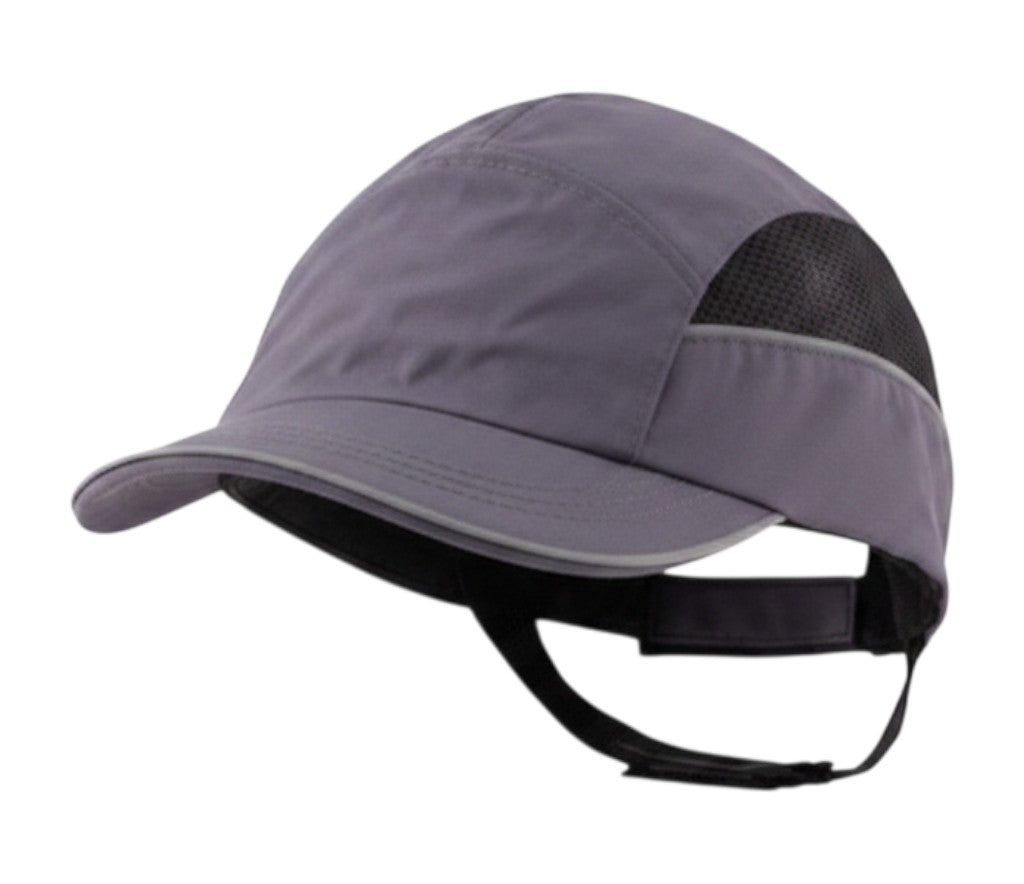 Gorra de seguridad GERF SAFETY gris con carcasa ABS extraíble, bandas reflectantes y visera de 5 cm para uso industrial