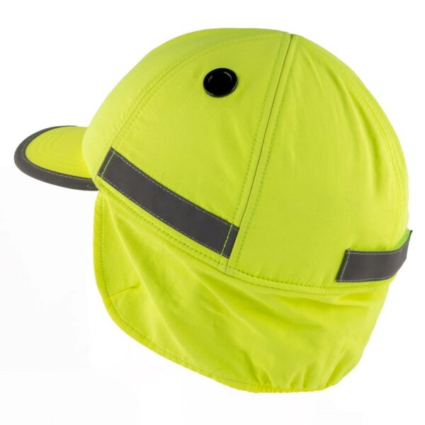 Gorra de seguridad de invierno GERF SAFETY color amarillo neón con alta visibilidad, carcasa ABS y orejeras protectoras.