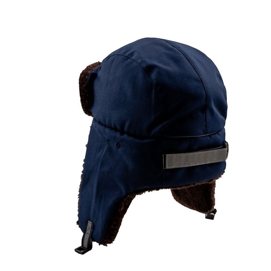 Gorra de seguridad de invierno GERF SAFETY tipo chapka azul marino con forro de piel y protección auditiva