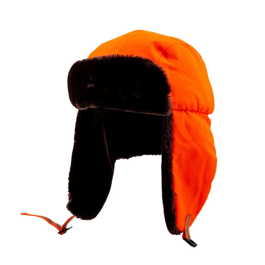 Gorra de seguridad de invierno GERF SAFETY tipo chapka naranja fluorescente con forro cálido y protección para oídos