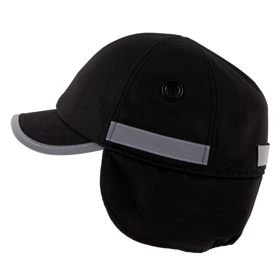 Gorra de seguridad de invierno GERF SAFETY negra con orejeras, detalles reflectantes y carcasa protectora ABS