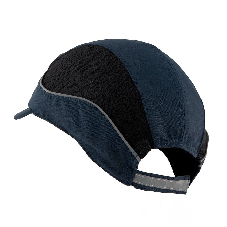 Gorra de seguridad GERF SAFETY Air+ 3 azul marino con paneles de malla ventilados y detalles reflectantes.