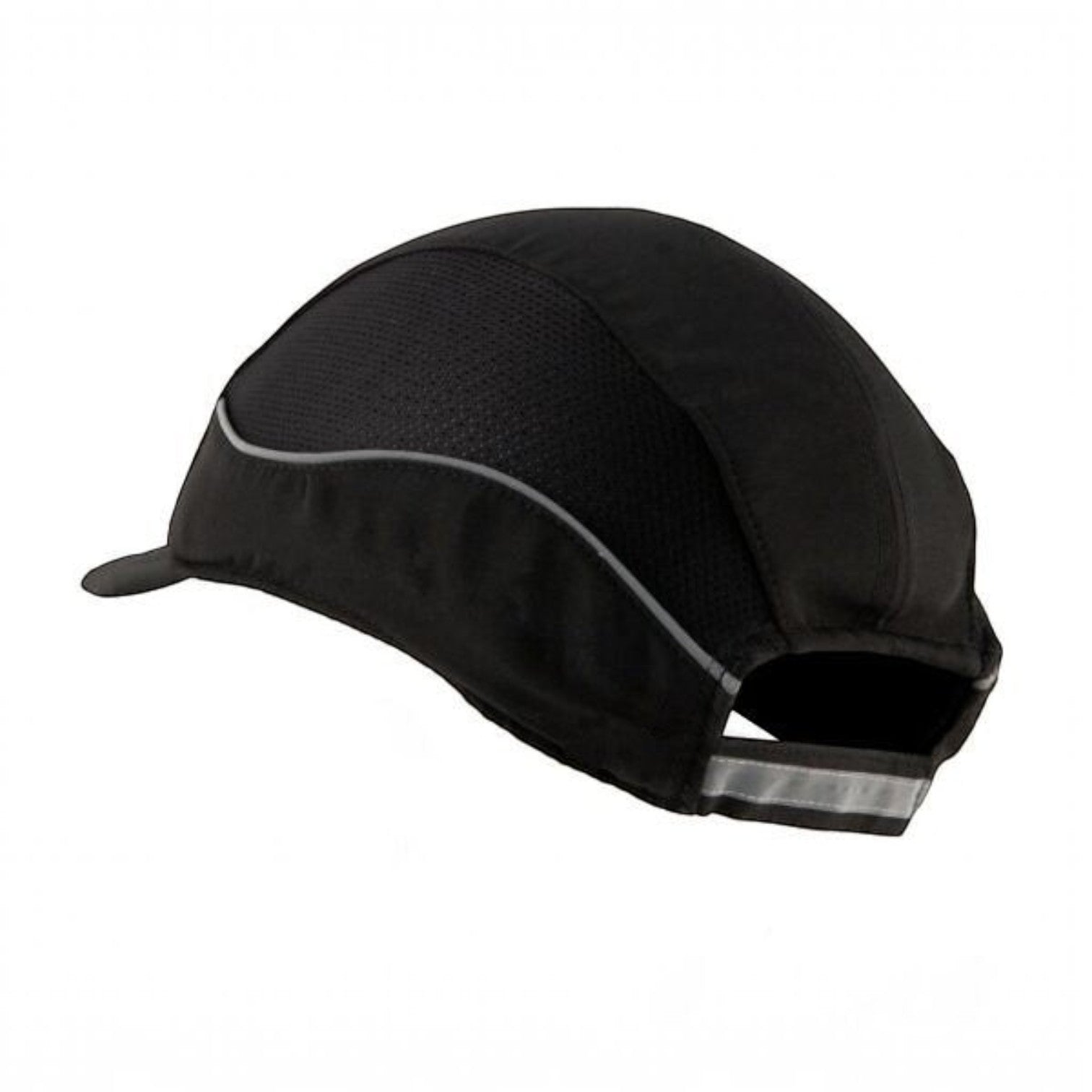 Gorra de seguridad GERF SAFETY Bump Cap Air+ negra con LED integrado, bandas reflectantes y visera corta de 3 cm.