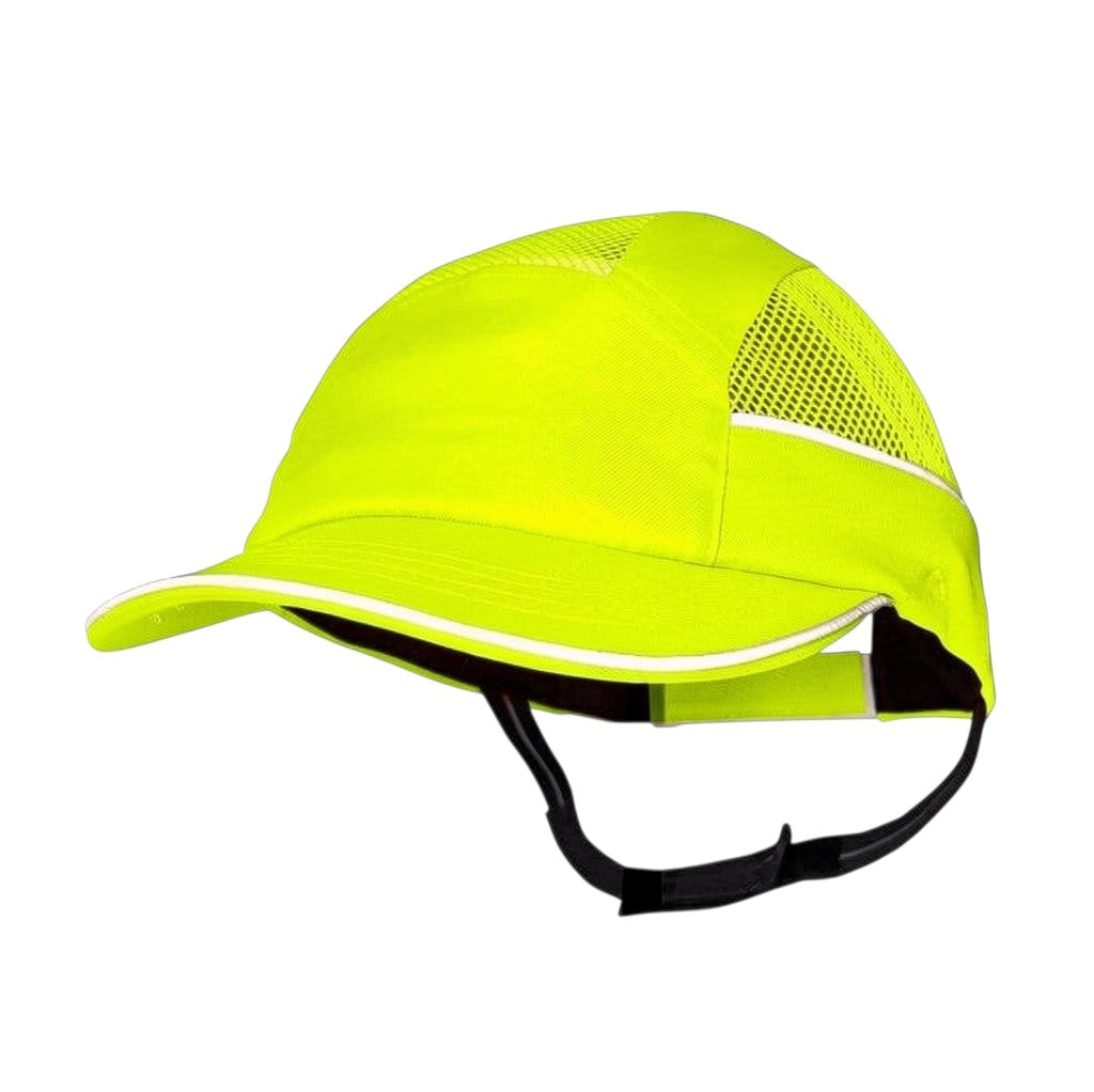 Gorra de seguridad GERF SAFETY Air Stream naranja fluorescente con visera de 5 cm, bandas reflectantes y ventilación.