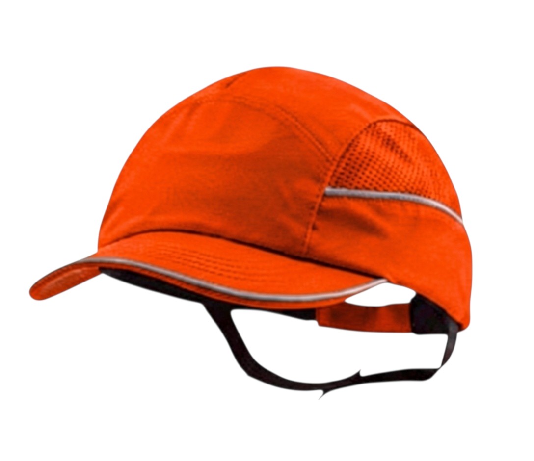 Gorra de seguridad GERF SAFETY naranja con bandas reflectantes, carcasa ABS extraíble y visera de 5 cm.