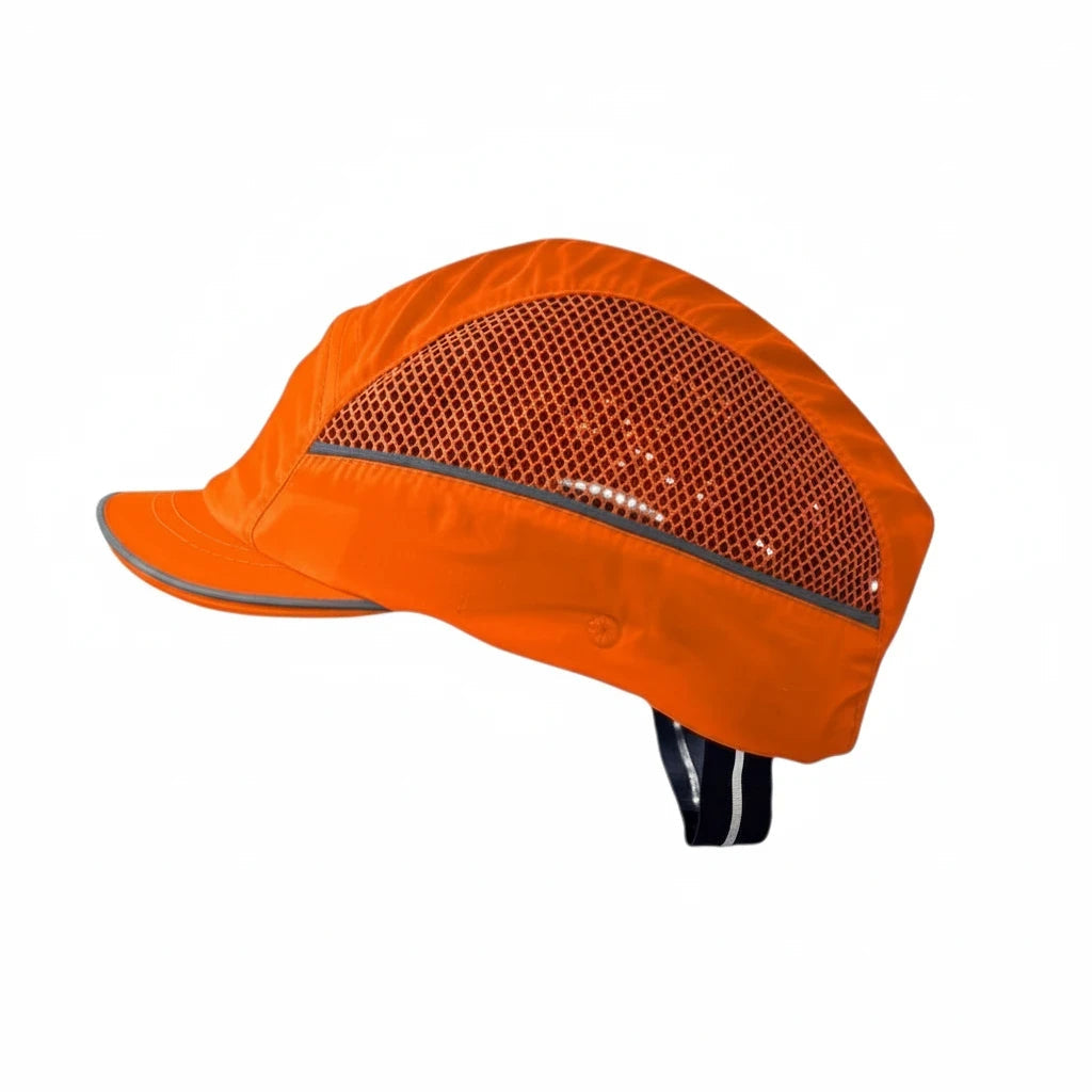 Gorra de seguridad GERF SAFETY naranja con visera de 3 cm, ventilación de malla y bandas reflectantes de alta visibilidad