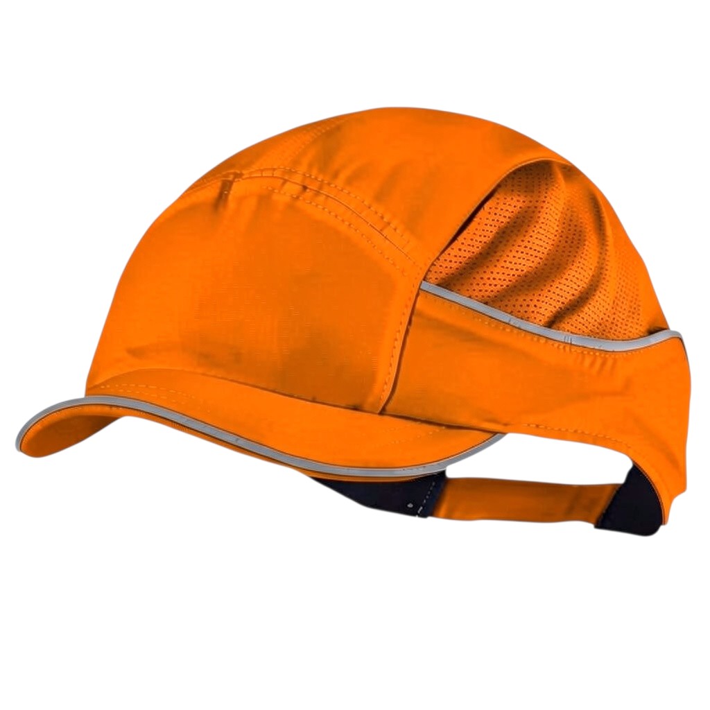 Gorra de seguridad GERF SAFETY Bump Cap Air+ naranja, hiperventilada con visera de 3 cm y bandas reflectantes.