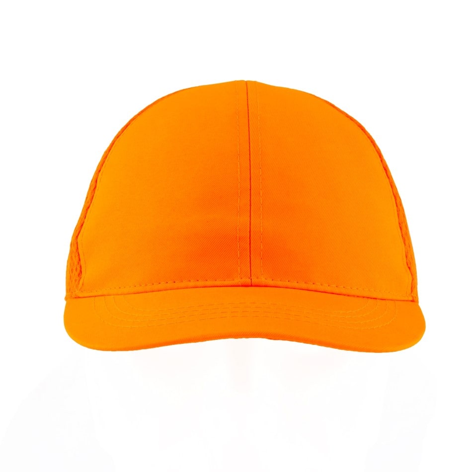 Gorra de seguridad GERF SAFETY color naranja con visera de 5 cm, carcasa ABS y malla trasera para ventilación.