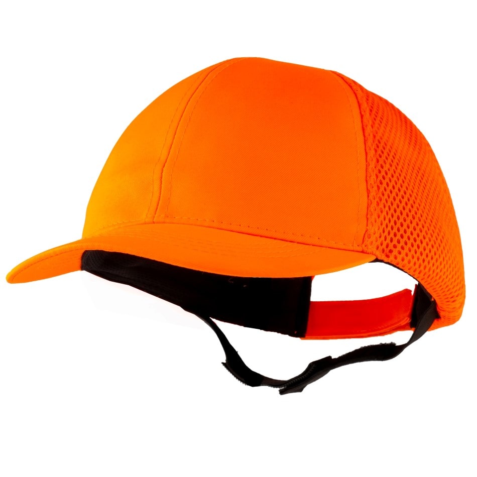 Gorra de seguridad GERF SAFETY Bump Cap naranja con visera de 5 cm, carcasa ABS, banda antisudor y panel trasero mesh.