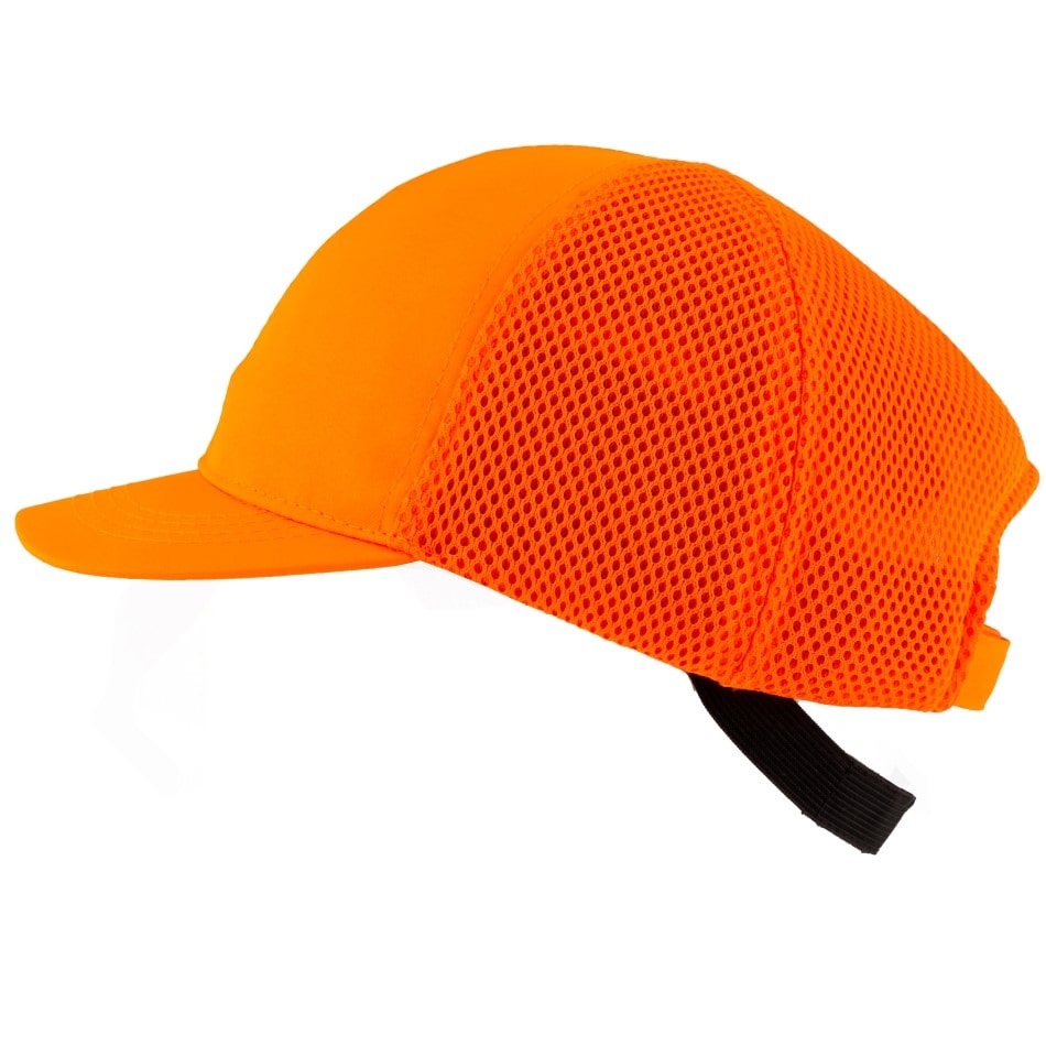 Gorra de seguridad GERF SAFETY color naranja con visera de 5 cm, carcasa ABS, banda antisudor y panel trasero de malla.