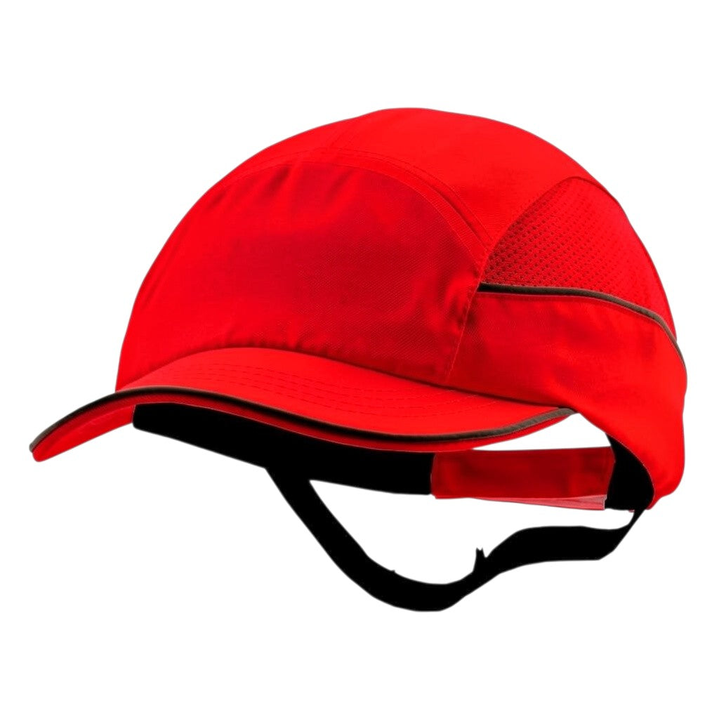 Gorra de seguridad GERF SAFETY naranja fluorescente con visera, bandas reflectantes y carcasa protectora extraíble.