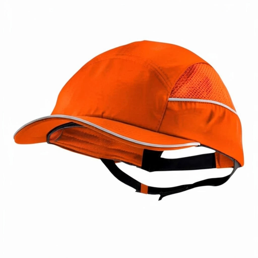Gorra de seguridad GERF SAFETY naranja con bandas reflectantes, carcasa ABS extraíble y ventilación lateral transpirable