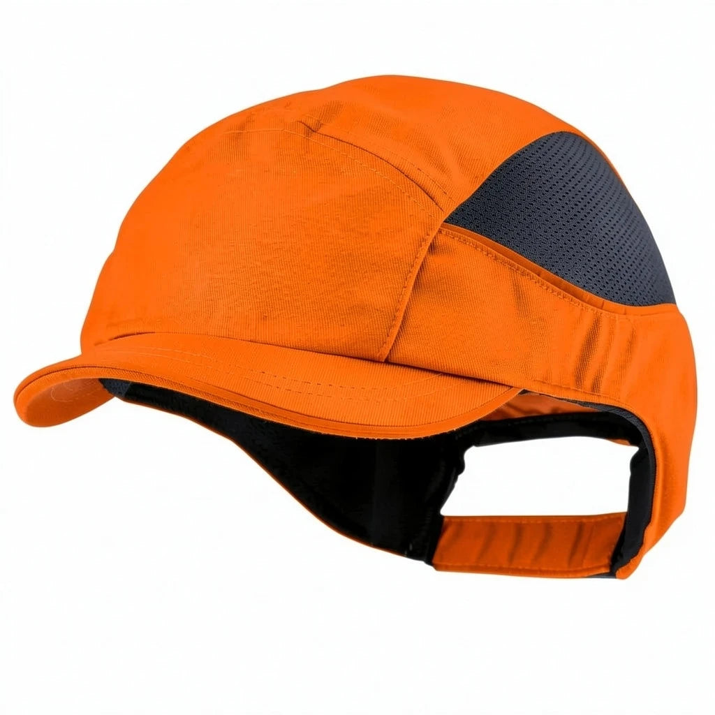 Gorra de seguridad GERF SAFETY Bump Cap Air+ naranja con visera corta de 3 cm, hiperventilada y resistente a impactos.