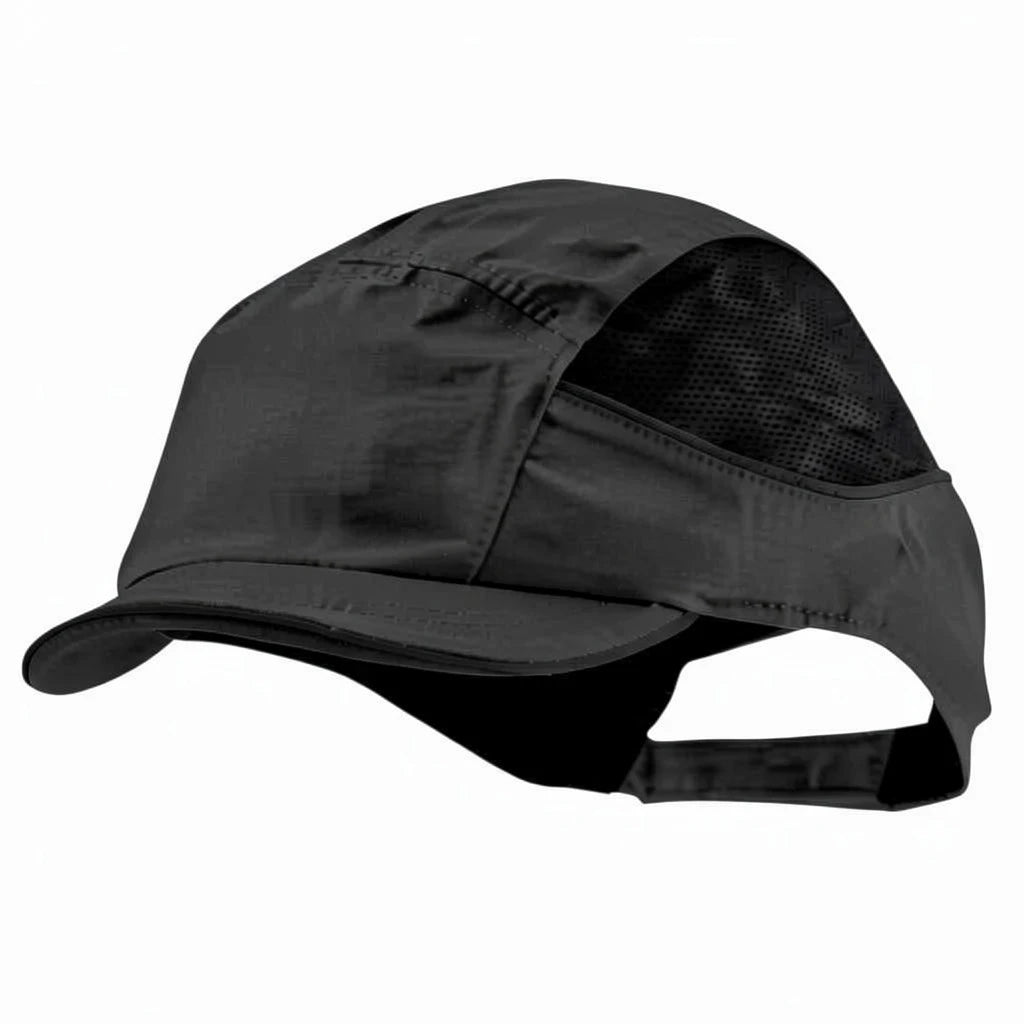 Gorra de seguridad GERF SAFETY Bump Cap Air+ negra con visera corta de 3 cm, hiperventilada y diseño ergonómico.
