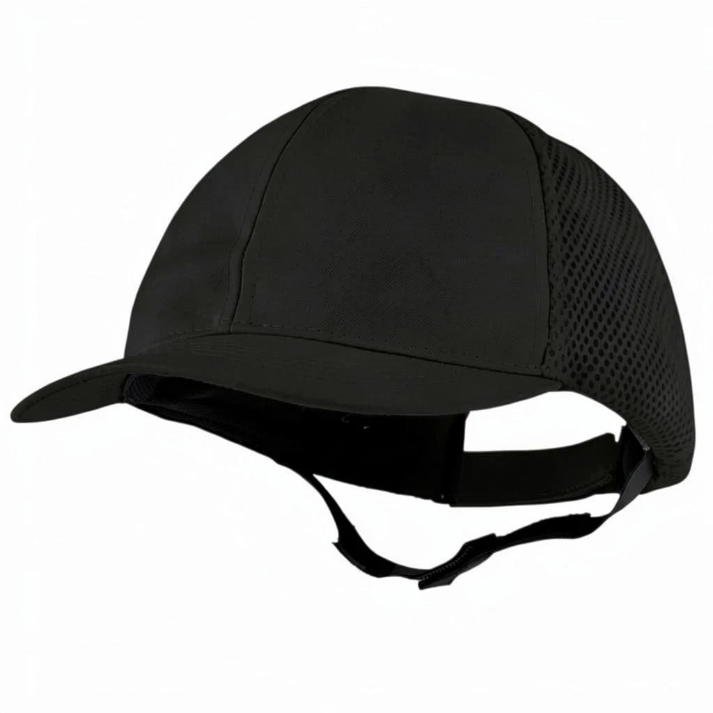 Gorra de seguridad negra GERF SAFETY con carcasa ABS, visera de 5 cm, banda antisudor y panel trasero de malla.