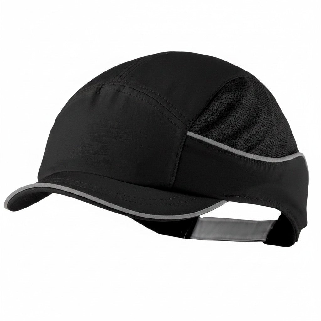 Gorra de seguridad GERF SAFETY Bump Cap Air+ negra con visera de 3 cm, bandas reflectantes y malla hiperventilada