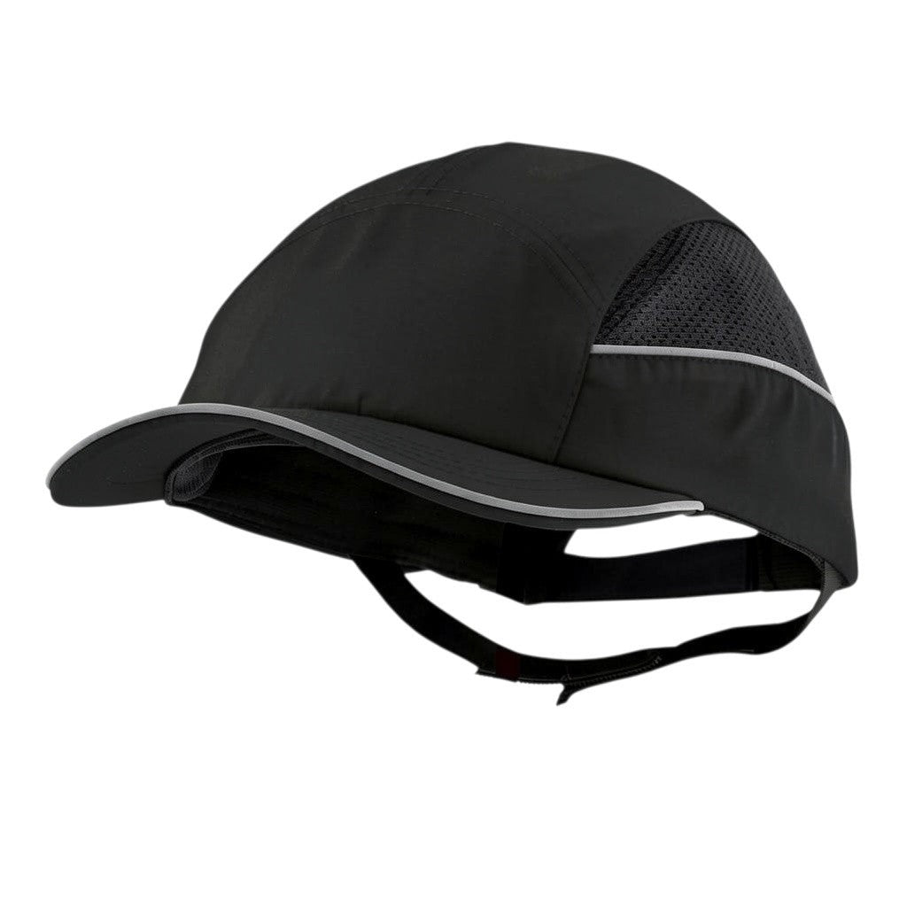 Gorra de seguridad negra GERF SAFETY con carcasa ABS, bandas reflectantes y visera de 5 cm para protección industrial
