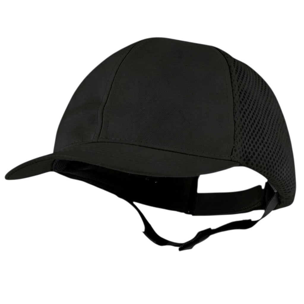 Gorra de seguridad GERF SAFETY modelo Classic en color negro con visera de 5 cm, malla de ventilación y elástico.
