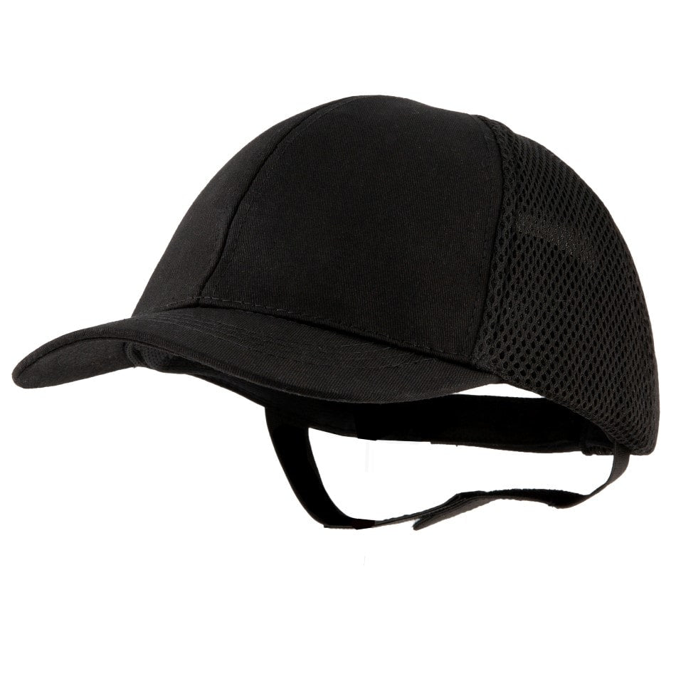 Gorra de seguridad GERF SAFETY Bump Cap Classic negra con carcasa de ABS, visera de 5 cm y panel trasero de malla.