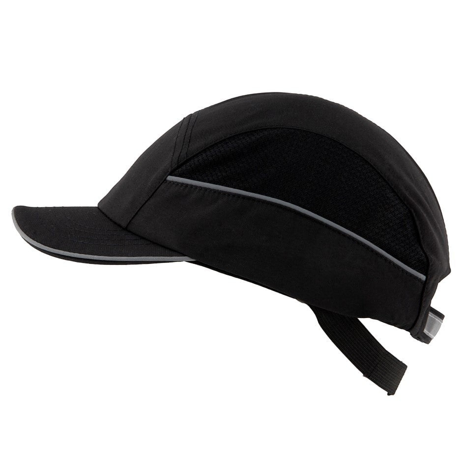 Gorra de seguridad GERF SAFETY negra con carcasa protectora, visera de 5 cm y bandas reflectantes para alta visibilidad