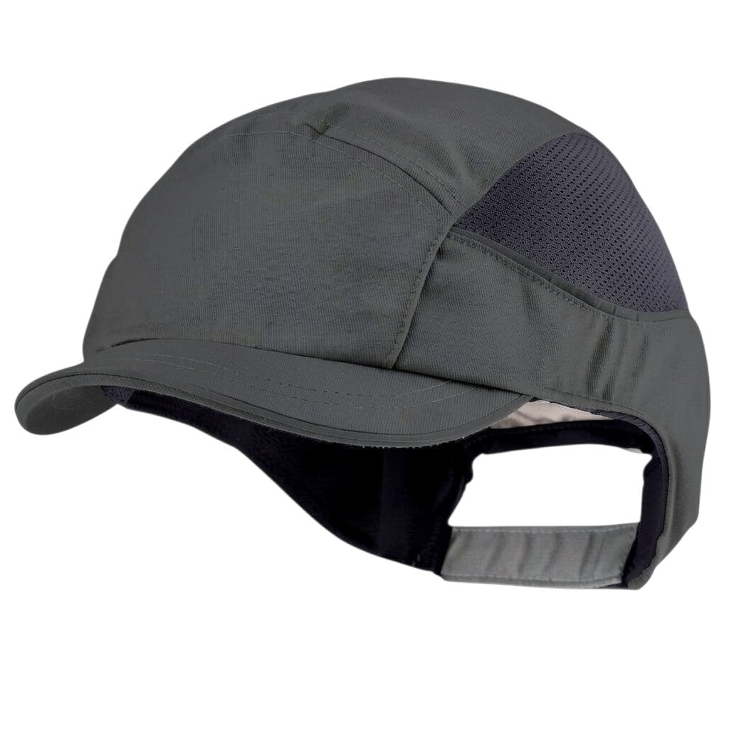Gorra de seguridad GERF SAFETY Bump Cap Air+ negra con visera corta de 3 cm, paneles ventilados y ajuste ergonómico.