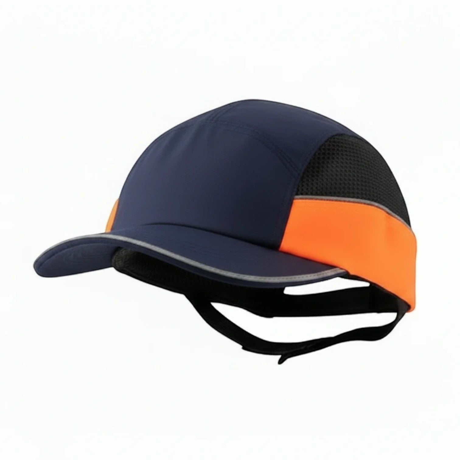 Gorra de seguridad GERF SAFETY con carcasa extraíble, bandas reflectantes, visera de 5 cm y paneles de ventilación.