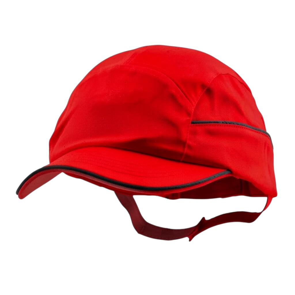 Gorra de seguridad GERF SAFETY tipo bump cap en color rojo con carcasa ABS extraíble y visera de 5 cm.