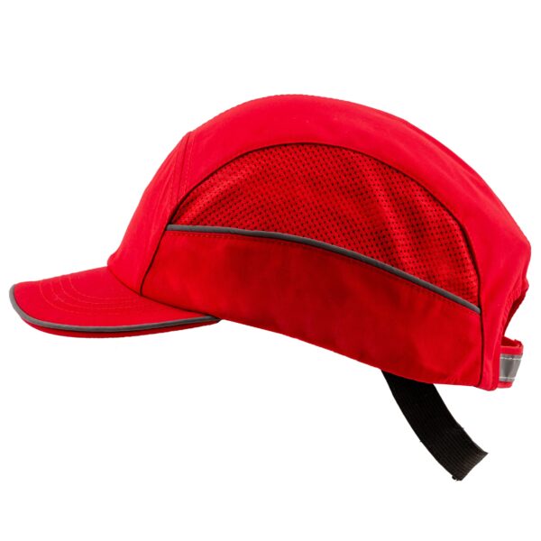 Gorra de seguridad roja GERF SAFETY All season con carcasa ABS, ventilación lateral y bandas retrorreflectantes.